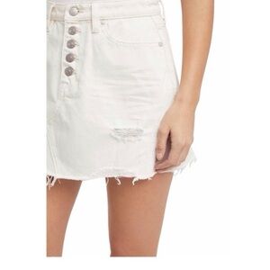 We The Free People Cream Denim Mini Skirt Distressed Country Concert Festival 28